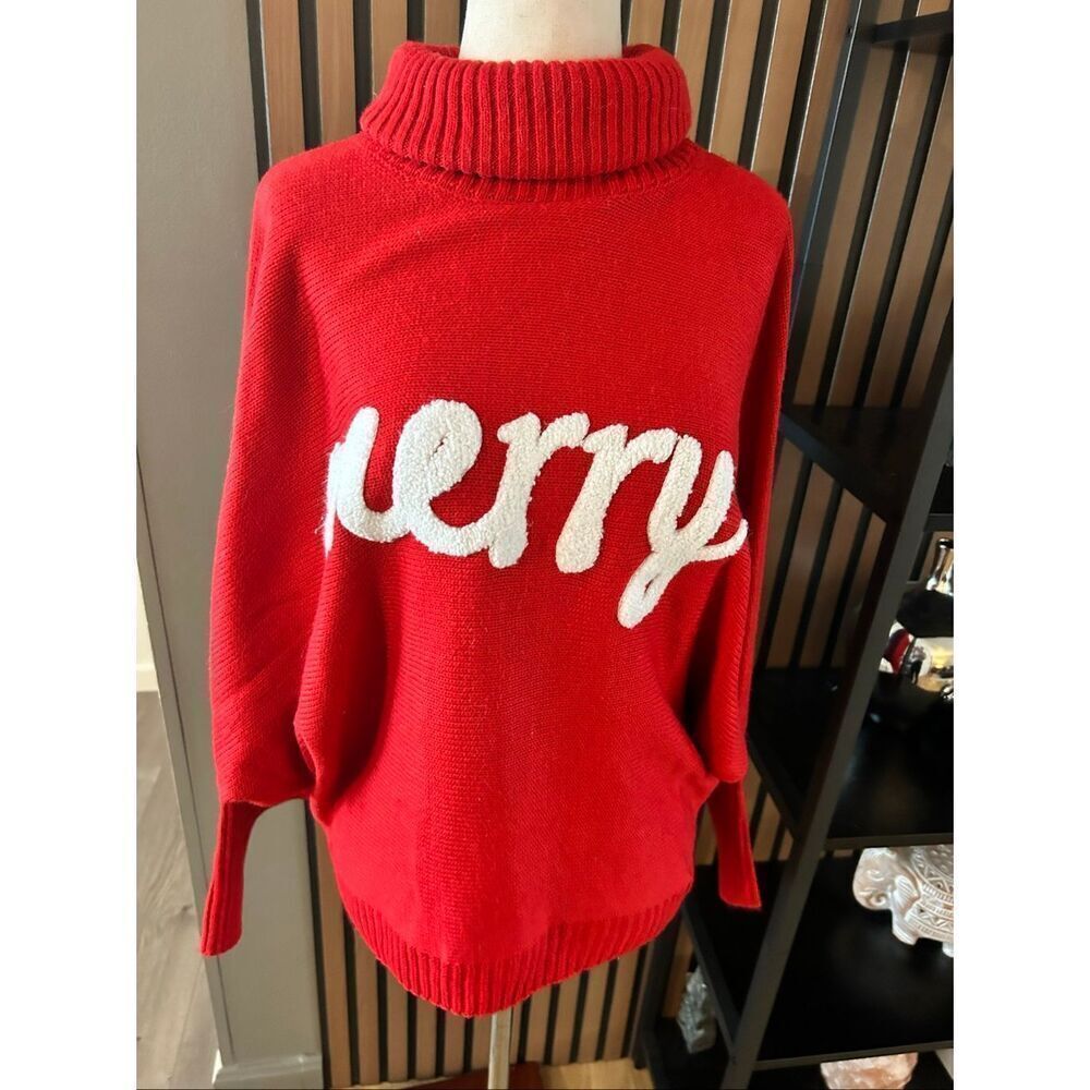Red Christmas sweater turtleneck oversized size small